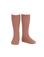 Basic Rib Knee High Socks - Terracotta