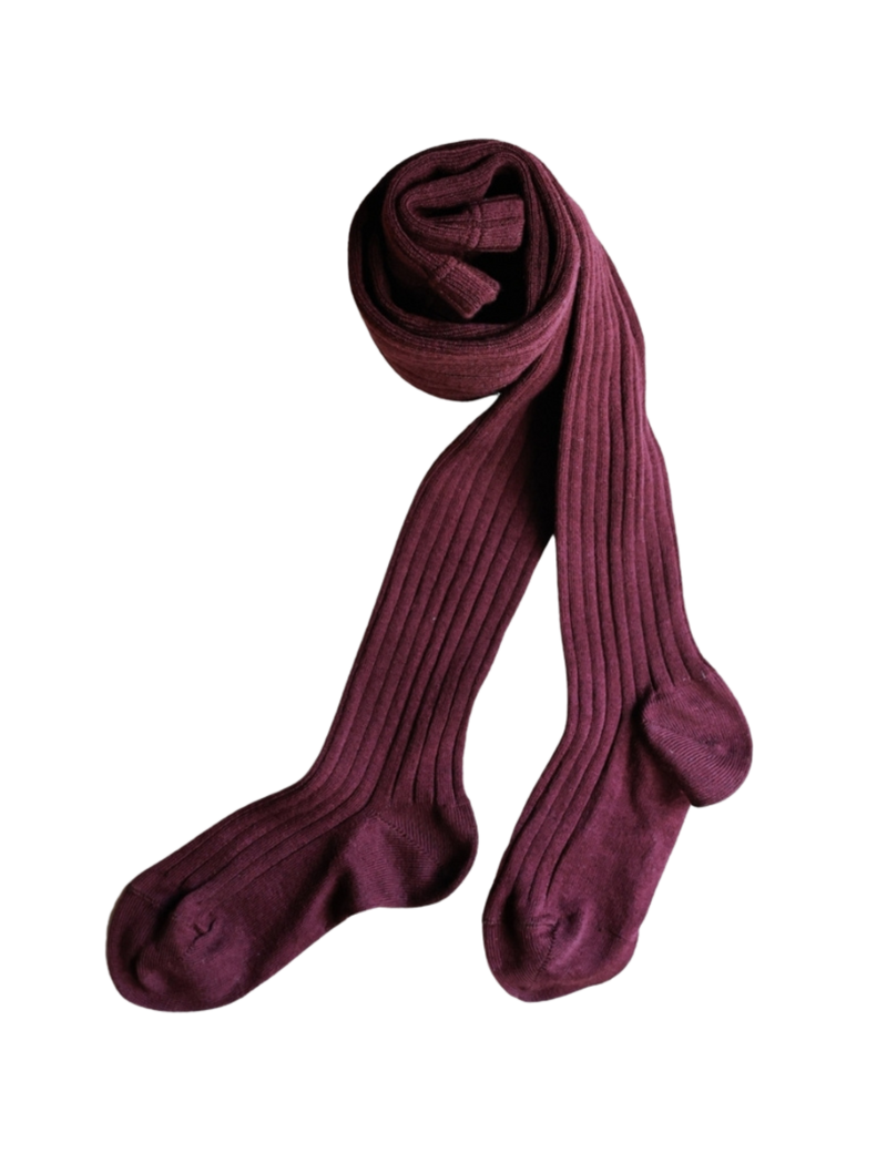 Petit Nord Basic Rib Tights Socks Dark plum 596