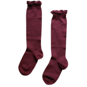 Knee Socks with Lace Edging - Dark plum