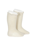 Knee Socks with Lace Edging - Linen