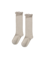 Knee Socks with Lace Edging - Stone