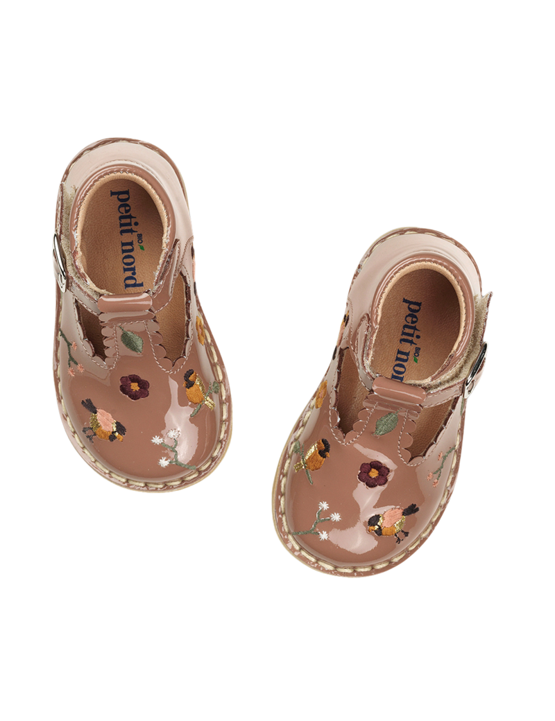 Petit Nord T-Bar Scallop Birds T-bars and Ballerinas Rose Clay Patent 091